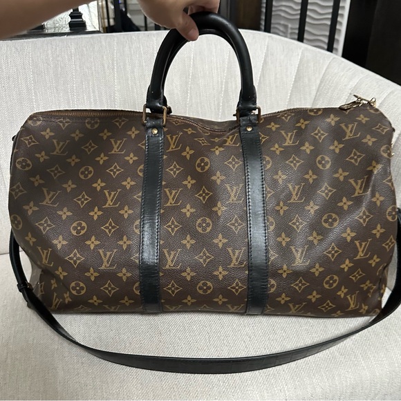 💯 LOUIS VUITTON Monogram Black Trim Keepall Brown Luggage Bag - Picture 1 of 12